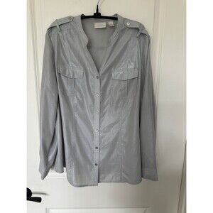 Chico's Silver-Gray Metallic Button-Down Shirt Chico’s 2 (Large /US 12)